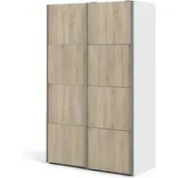 Vrok Sliding Wardrobe with 5 Shelves - White, Oak