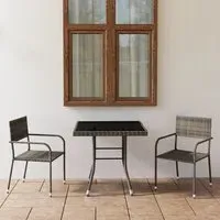 Waco 3 Piece Garden Dining Set - Grey, Glass and Rattan