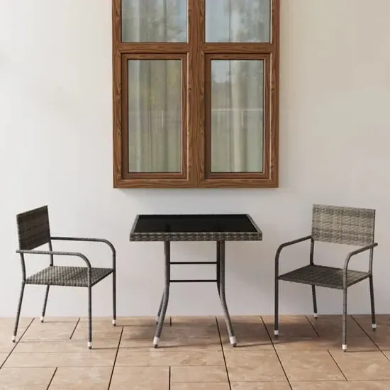 Waco 3 Piece Garden Dining Set - Grey, Glass and Rattan image