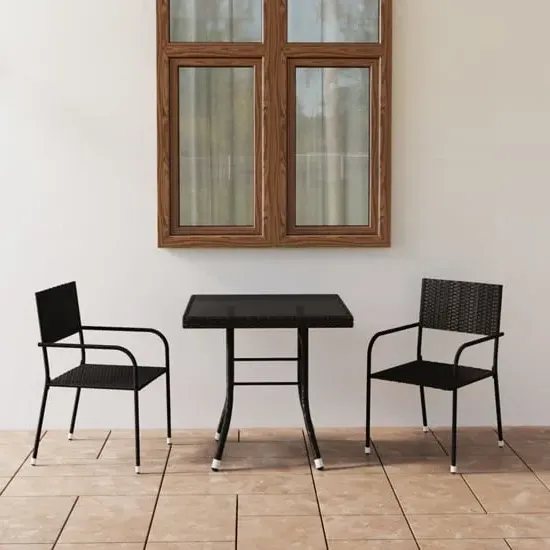 Waco Small Round 3 Piece Garden Dining Set - Black, Rattan image