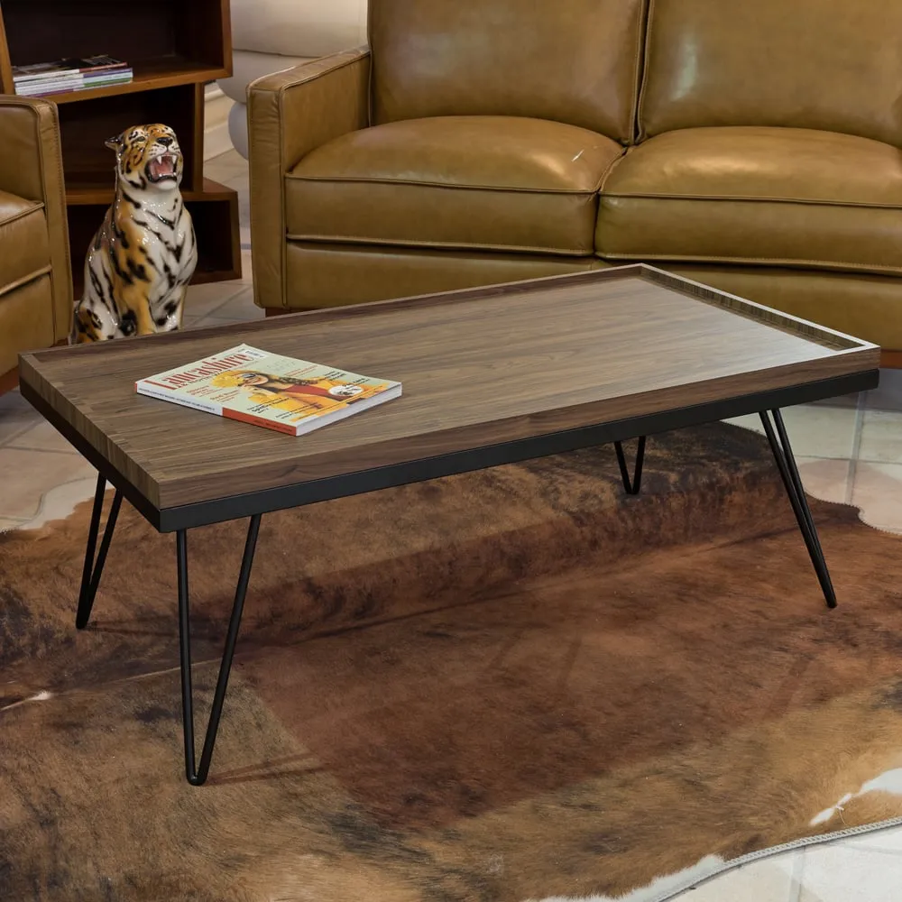 Waconia Rectangular Coffee Table with Black Frame - Walnut