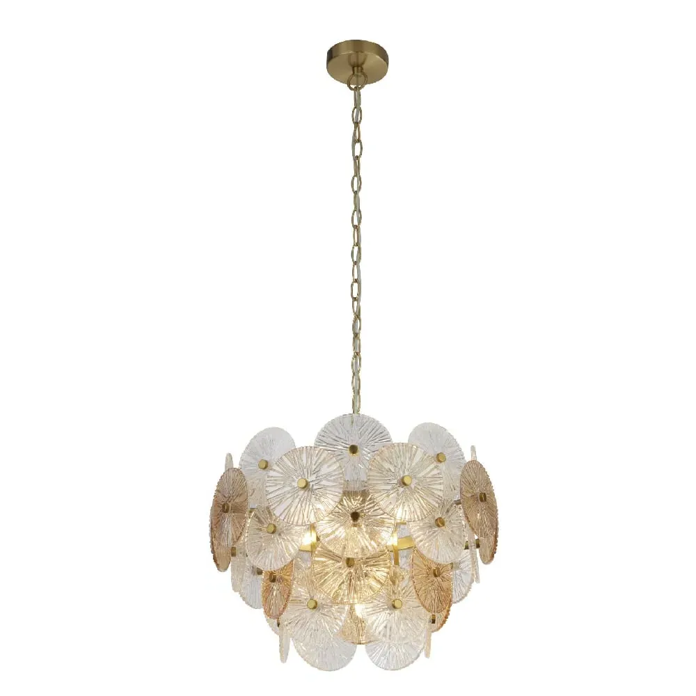 Wagon 5 Light Pendant Light - Bronze, Amber Glass