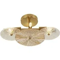 Wagon 6 Light Wall Flush Light - Bronze, Amber Glass