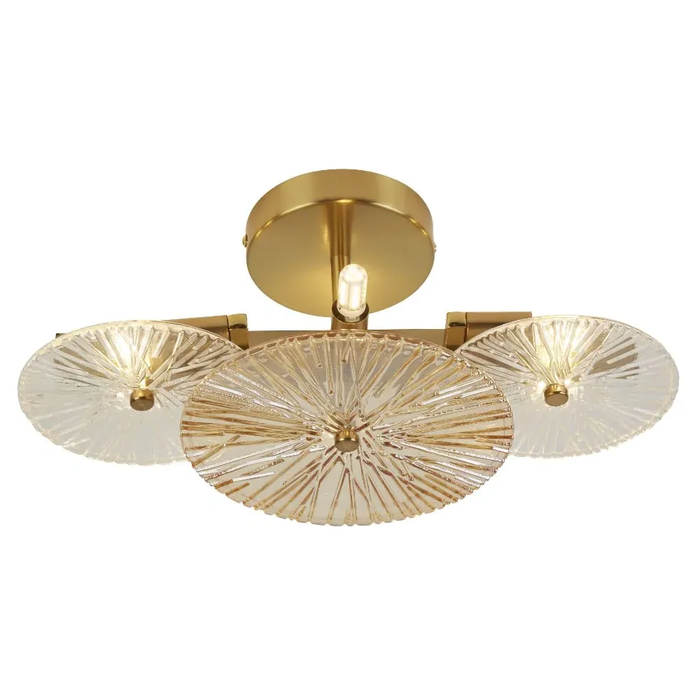 Wagon 6 Light Wall Flush Light - Bronze, Amber Glass image