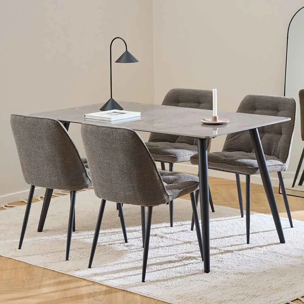 Waldorf Ceramic Dining Table with 4 Bethel Chairs - Grey, Taupe
