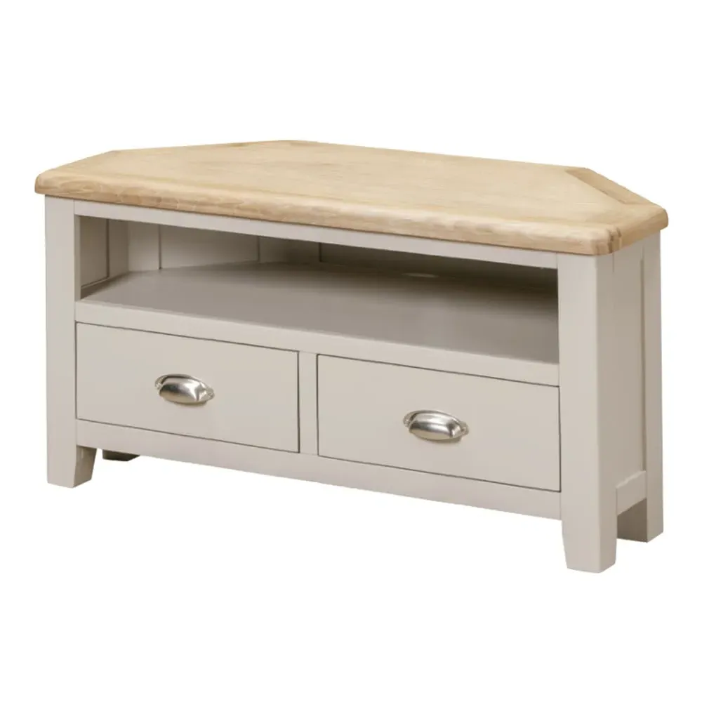 Waldorf Corner TV Stand with 2 Drawers - White, Oak