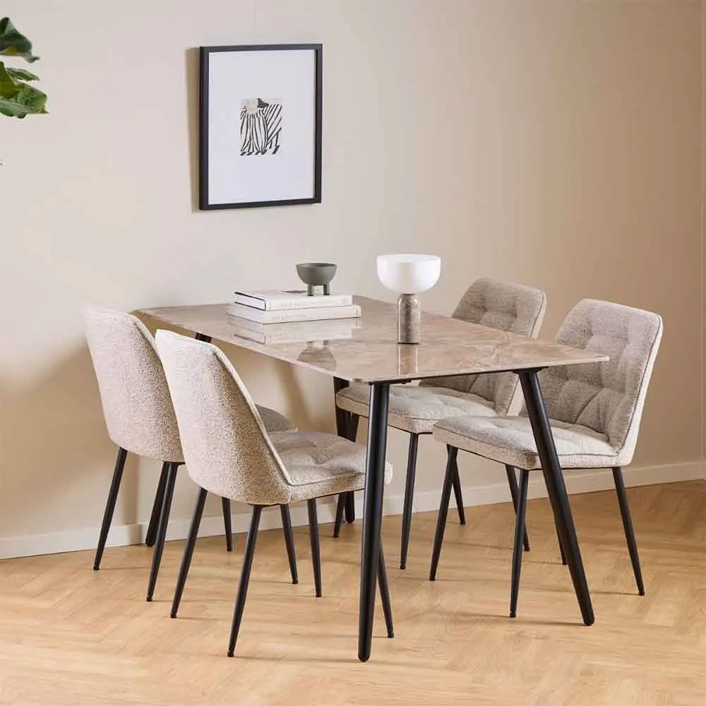 Waldorf Dining Set with 4 Bethel Chairs - Brown, Ceramic