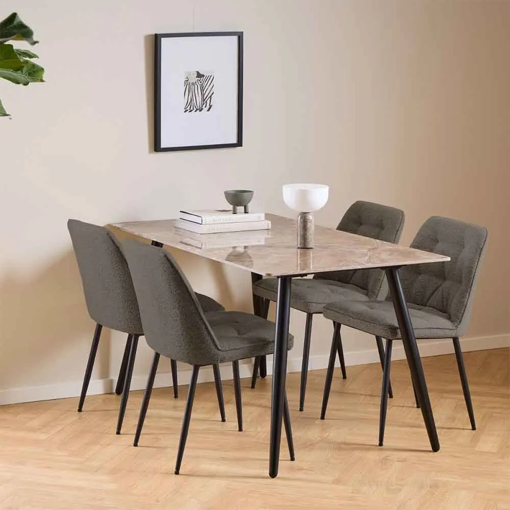 Waldorf Dining Set with 4 Bethel Chairs - Taupe, Ceramic