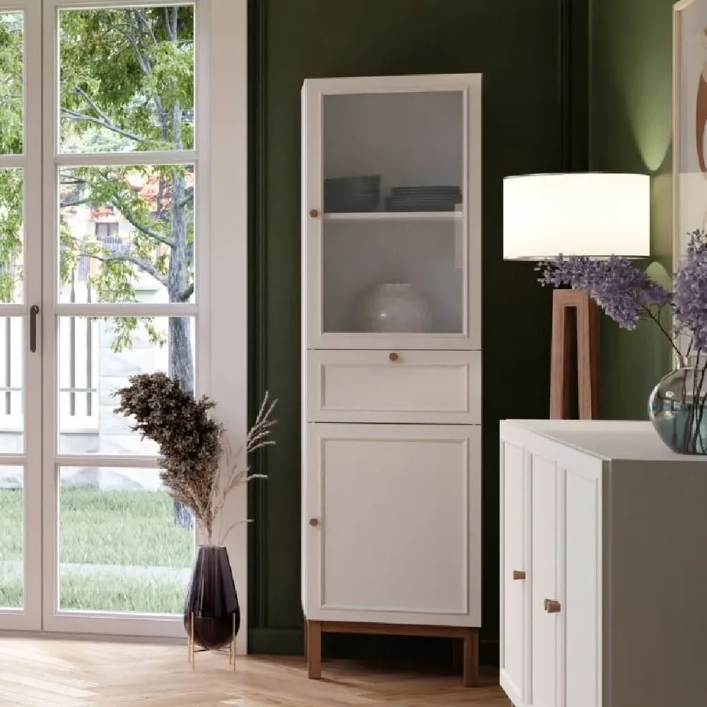 Waldorf Display Cabinet 1 Drawer - Light Grey, Oak product