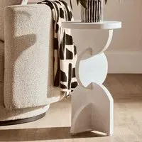 Walhalla Round Side Table with Abstract Base - White, Mango Wood