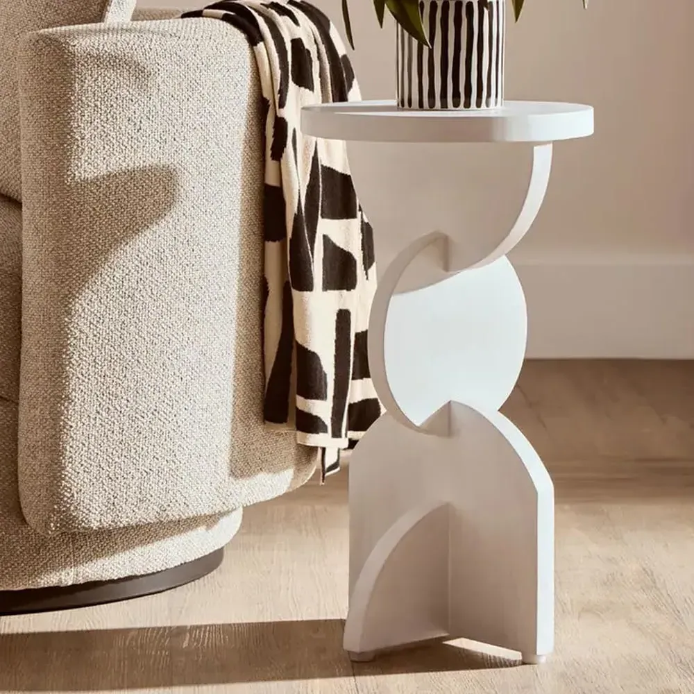 Walhalla Round Side Table with Abstract Base - White, Mango Wood image