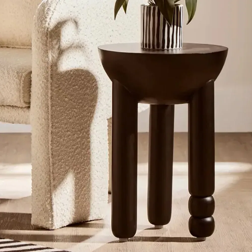 Walhalla Round Side Table with Column Base - Black, Mango Wood