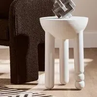 Walhalla Round Side Table with Column Base - White, Mango Wood