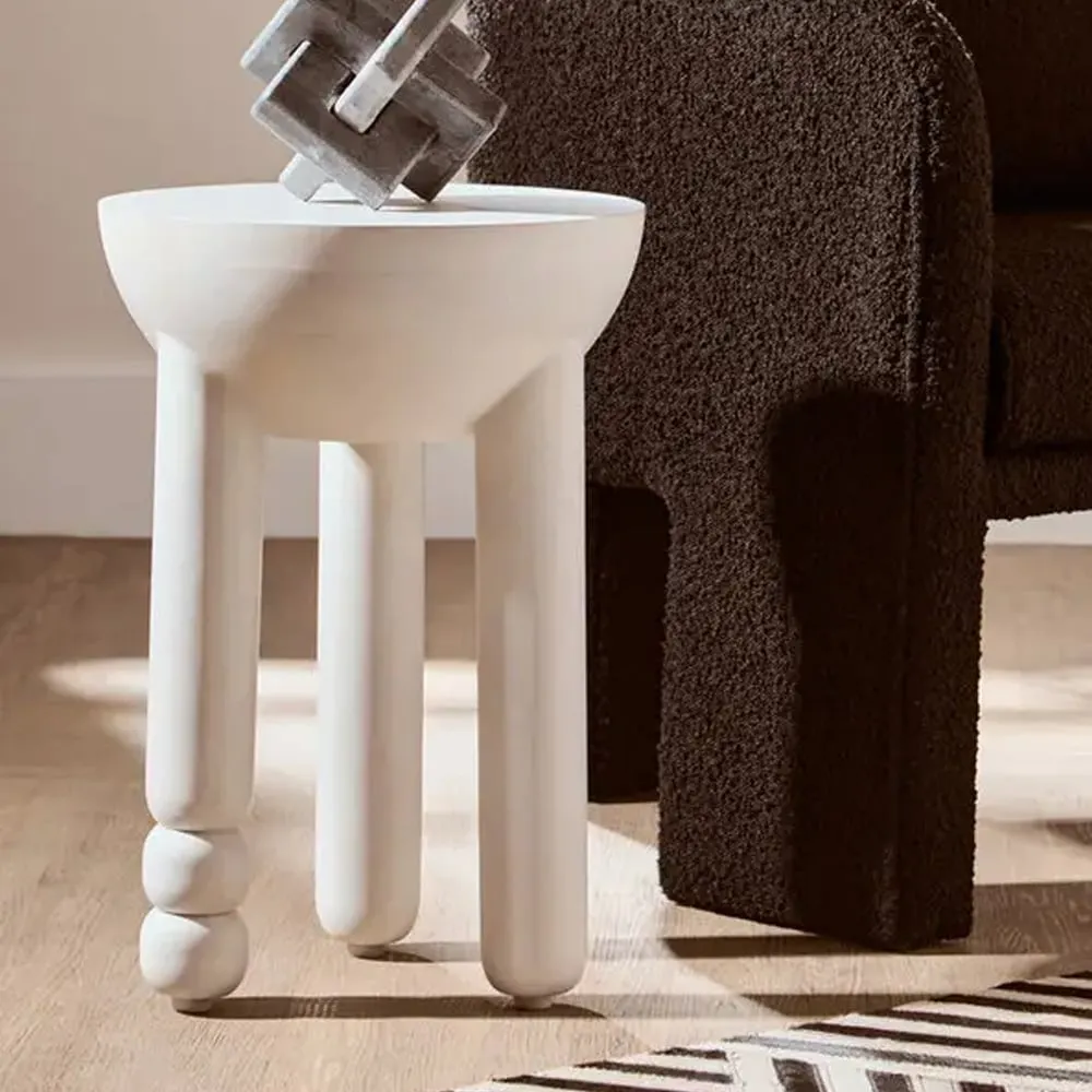 Walhalla Round Side Table with Column Base - White, Mango Wood