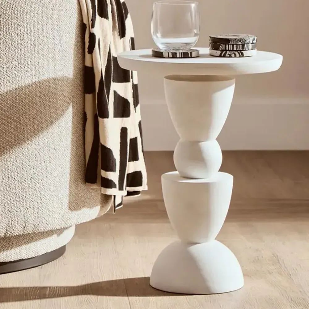 Walhalla Round Side Table with Column Base - White, Mango Wood image