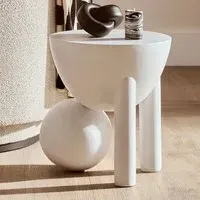 Walhalla Round Side Table with Sphere Base - White, Mango Wood