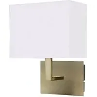 Wall Light with Oblong Fabric Shade - Antique Brass, White