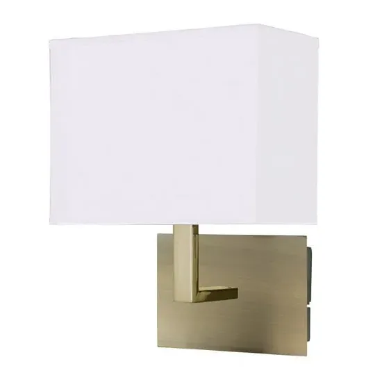 Wall Light with Oblong Fabric Shade - Antique Brass, White image