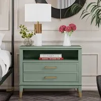 Waller Wide Bedside Cabinet with 2 Drawers - Pale Green, MDF