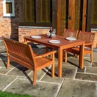 Walsall Rectangular Garden Dining Set with 2 Chairs 1 Bench - Natural, Wood
