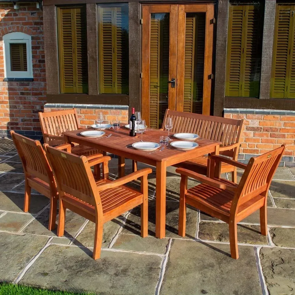 Walsall Rectangular Garden Dining Set with 4 Chairs 1 Bench - Natural, Wood