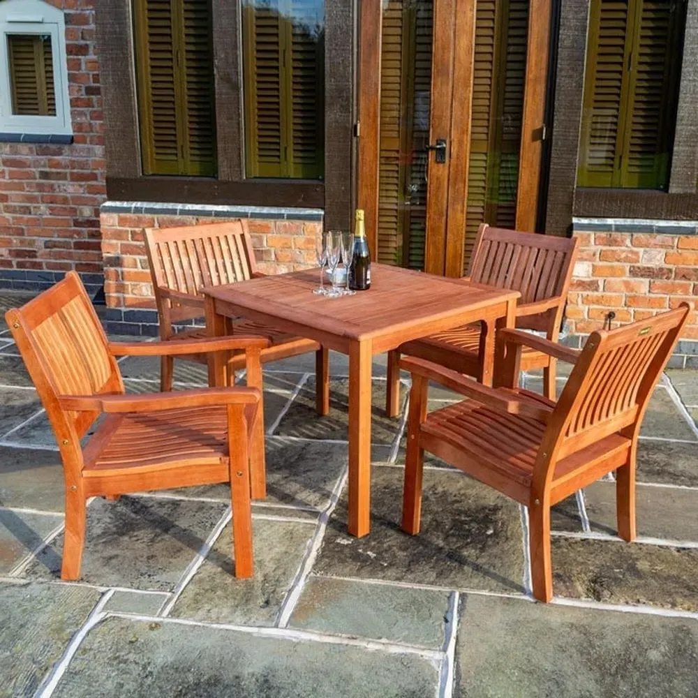 Walsall Square Garden Dining Set with 4 Chairs - Natural, Wood
