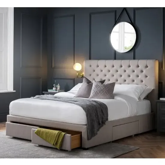 Walsh King Size Bed with Storage - Grey, Linen image