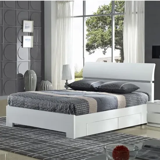 Walvia Double Bed with 4 Drawers - White High Gloss, MDF image