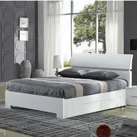 Walvia King Size Bed with 4 Drawers - White High Gloss, MDF