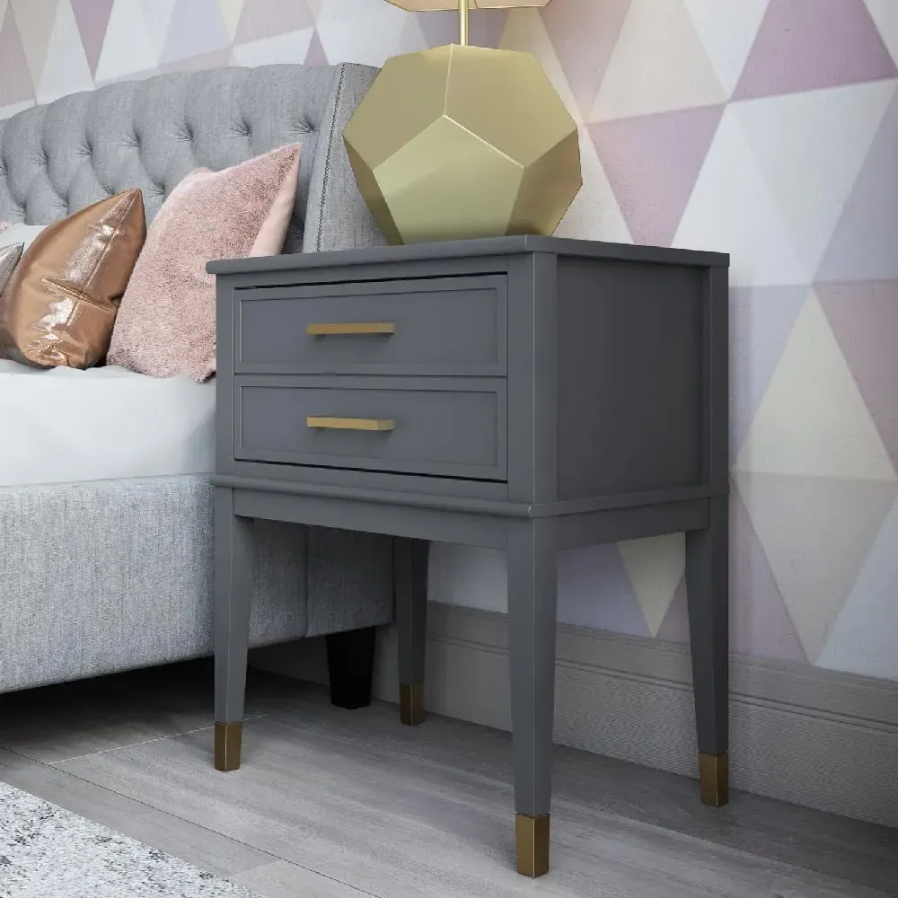 Wantagh End Table with 2 Drawers - Grey, Wood