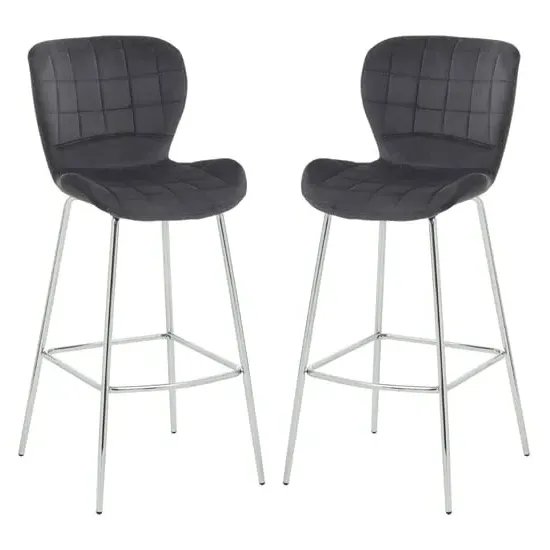 Warden Bar Chairs - Grey, Velvet