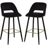 Warns Bar Chairs with Gold Footrest - Black, Velvet