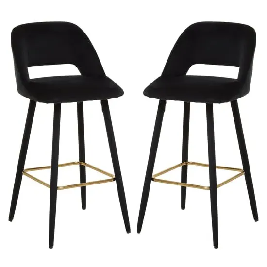 Warns Bar Chairs with Gold Footrest - Black, Velvet image