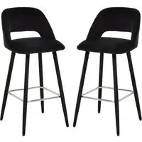 Warns Bar Chairs with Silver Footrest - Black, Velvet