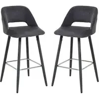 Warns Bar Chairs with Silver Footrest - Grey, Velvet
