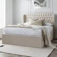 Warren Double Ottoman Bed with Storage - Oatmeal, Velvet
