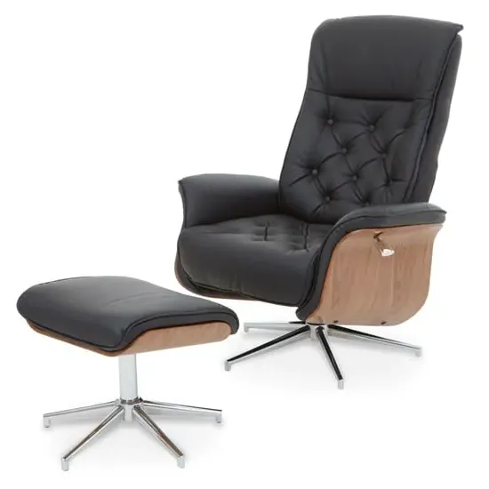 Warrens Recliner Chair with Footstool - Black, Leather Effect image