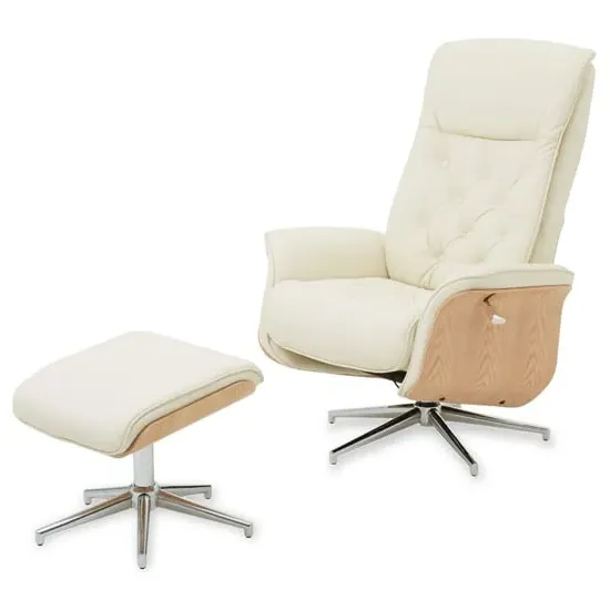 Warrens Recliner Chair with Footstool - Ivory, Leather Effect