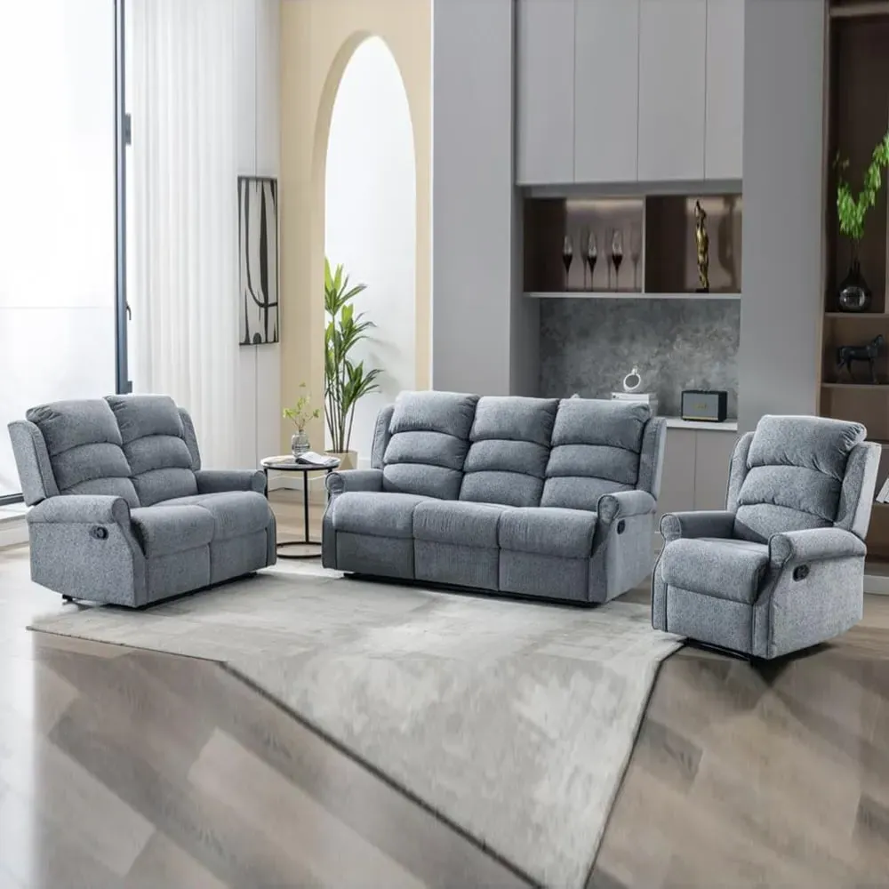 Warth 3-Seater Recliner Sofa Suite - Steel Blue, Fabric