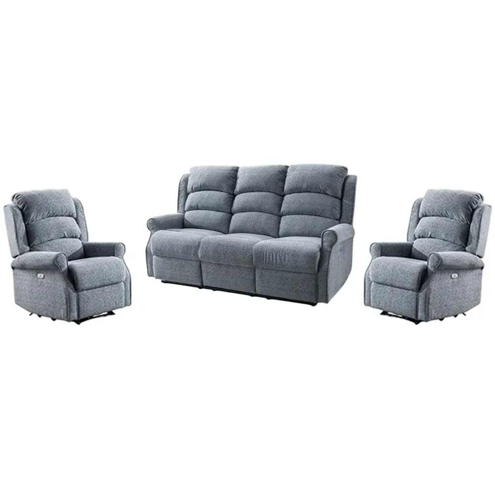 Warth 3+1+1 Seater Recliner Sofa Set - Steel Blue, Fabric