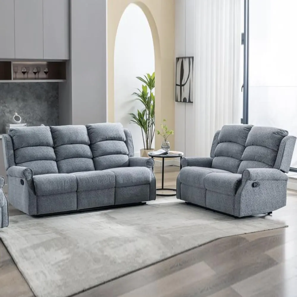 Warth 3+2 Seater Recliner Sofa Set - Steel Blue, Fabric