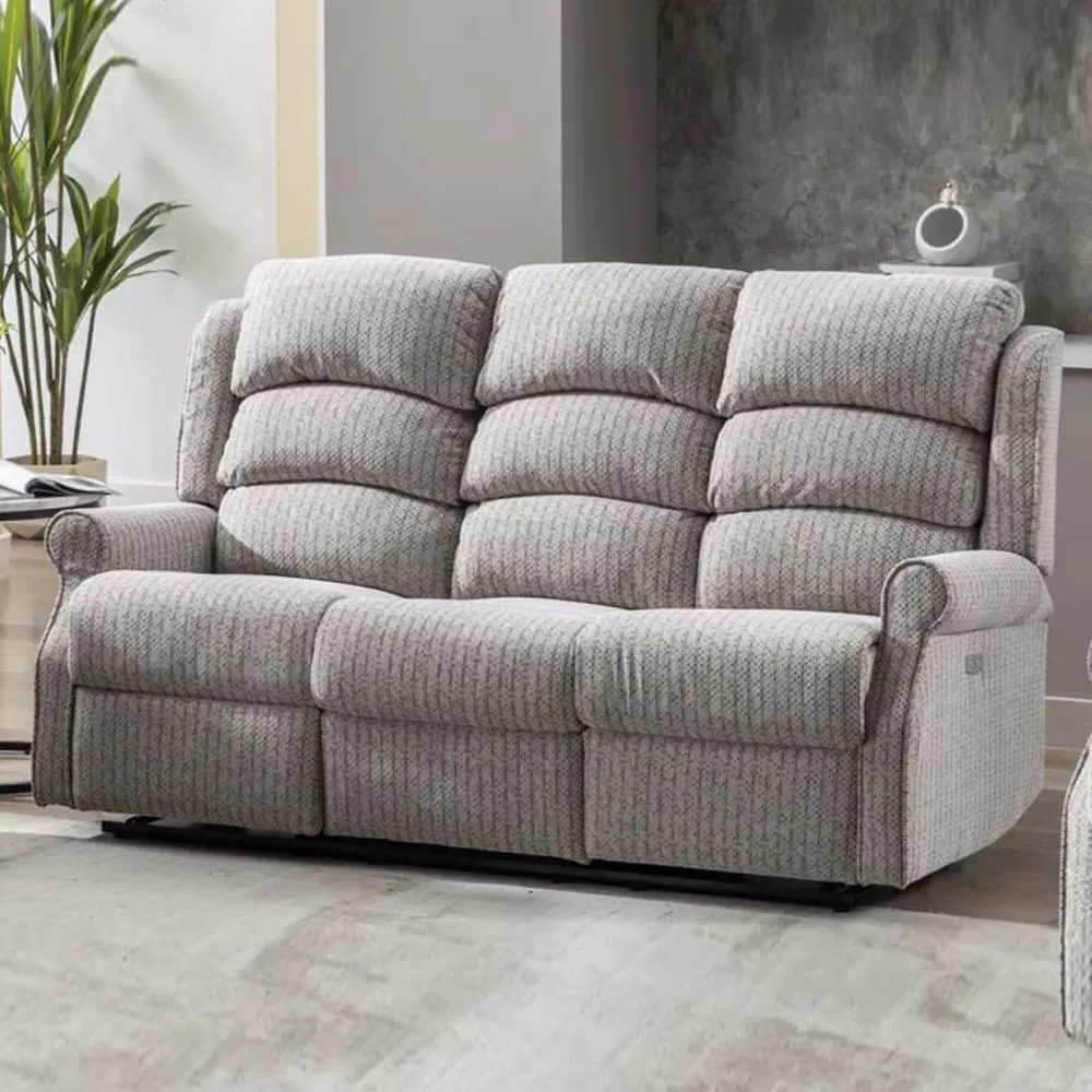 Warth Electric 3-Seater Recliner Sofa - Natural, Fabric