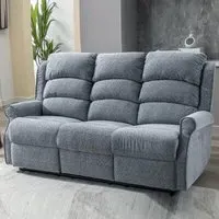 Warth Electric 3-Seater Recliner Sofa - Steel Blue, Fabric
