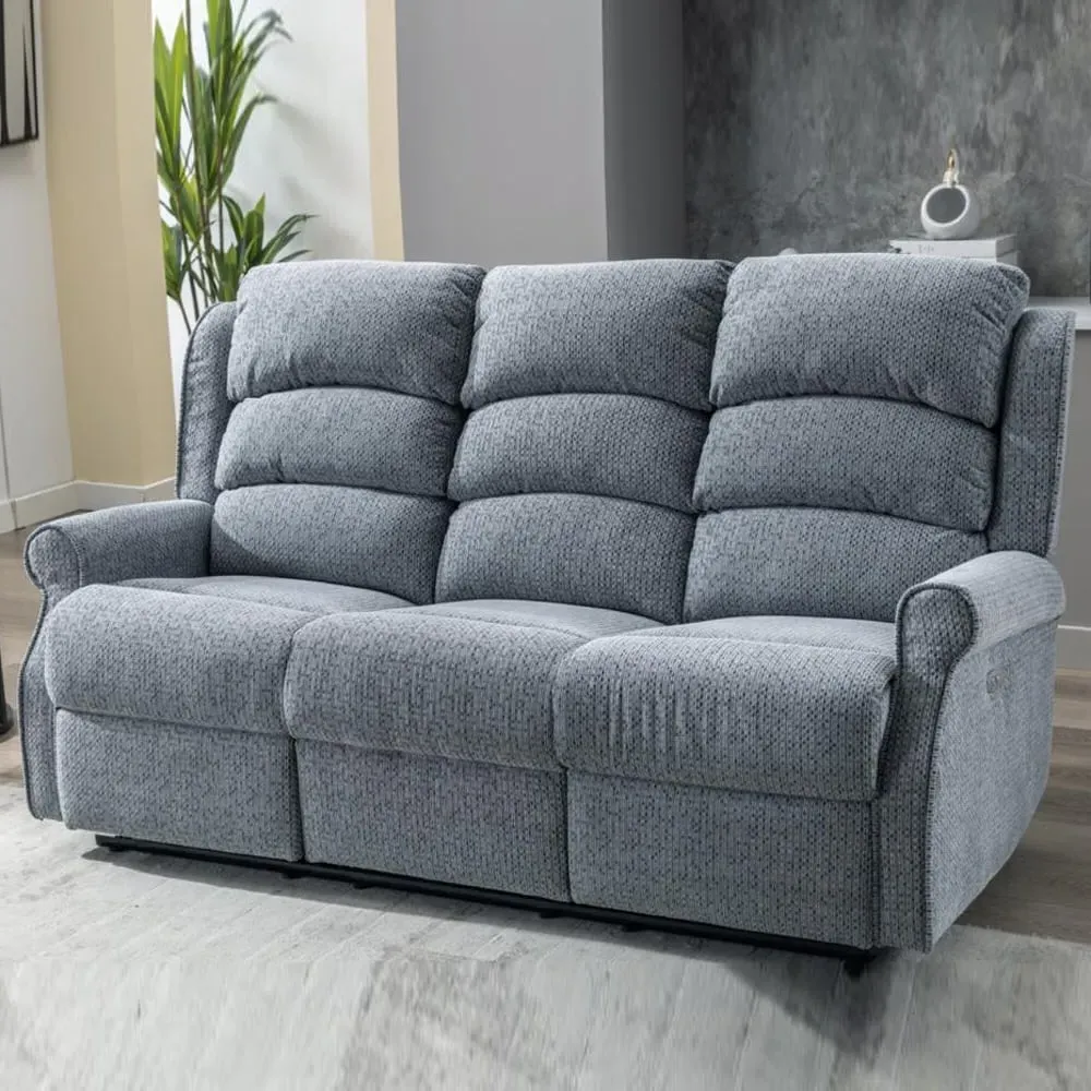 Warth Electric 3-Seater Recliner Sofa - Steel Blue, Fabric