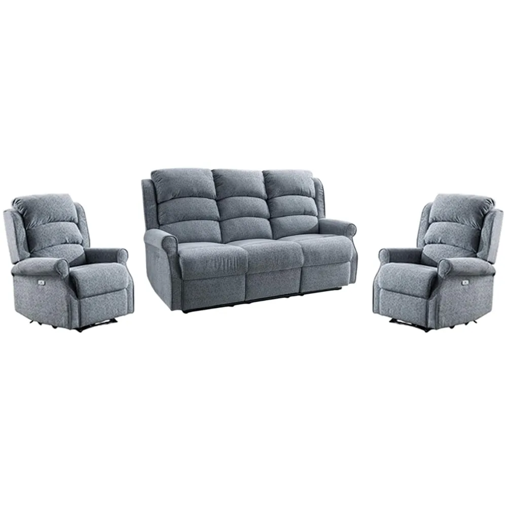 Warth Electric Recliner Sofa Set 3+1+1 - Steel Blue, Fabric