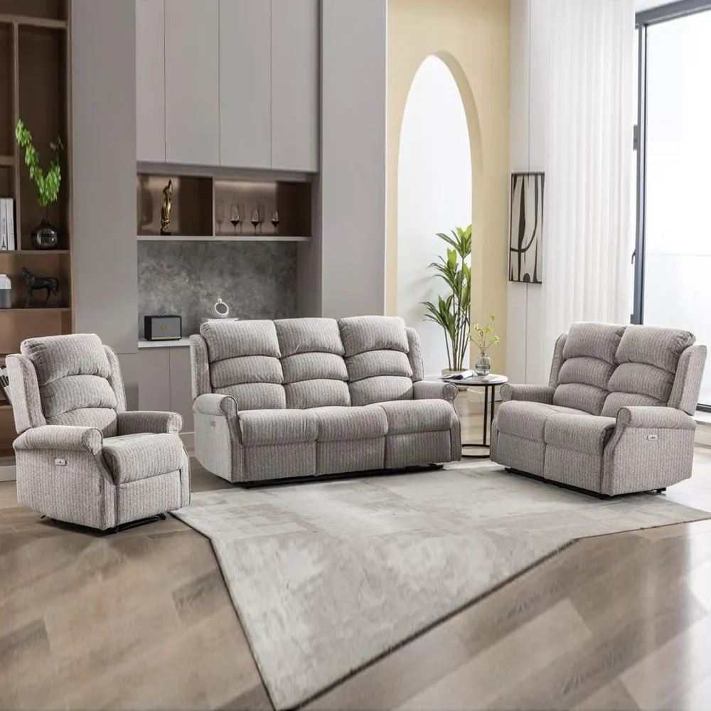 Warth Electric Recliner Sofa Suite - Natural, Fabric