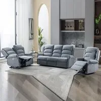 Warth Electric Recliner Sofa Suite - Steel Blue, Fabric