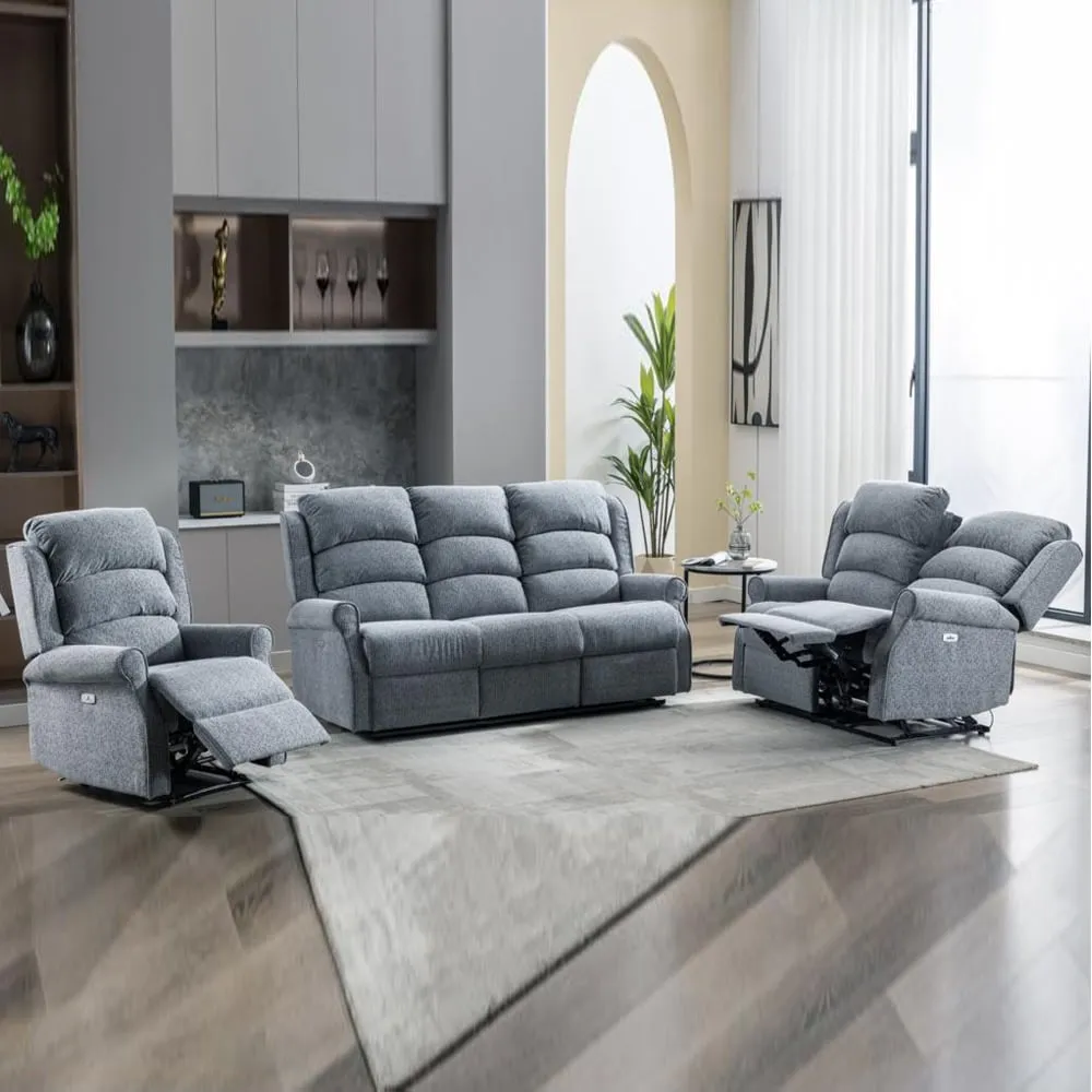 Warth Electric Recliner Sofa Suite - Steel Blue, Fabric