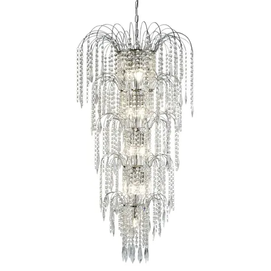 Waterfall 13 Lights Crystal Tier Chandelier - Chrome