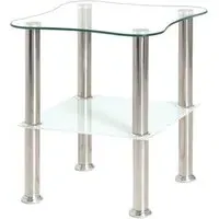 Watkins Square Side Table - Clear Glass, White Shelf